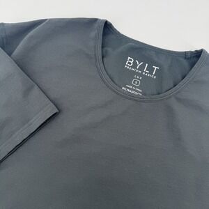 BYLT Premium Basics Shirt Mens Small Olive LUX Drop-Cut Curved Hem‎ Stretch Tee
